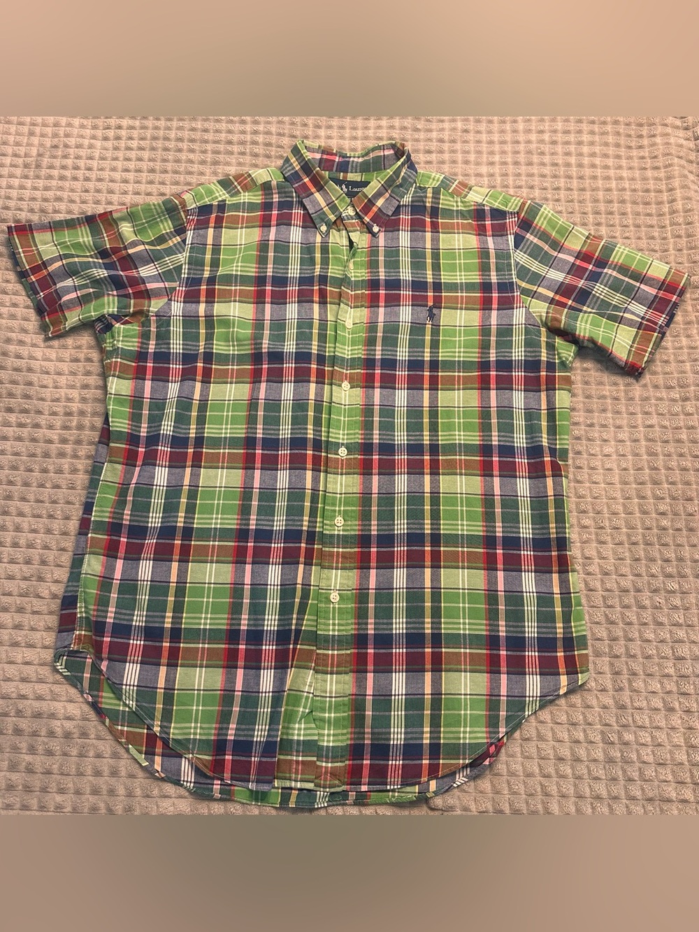 Ralph Lauren Green, Navy & Red Plaid Button-Down Shirt